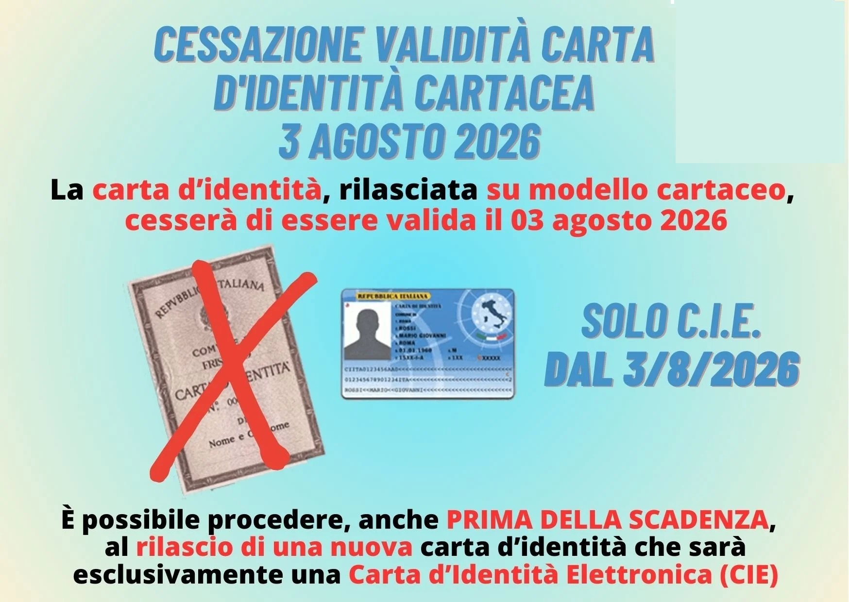 Cessazione di validità delle carte d'Identità Cartacee